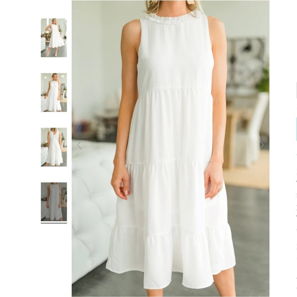 White Ruffle Midi Dress - Picture 4 of 6